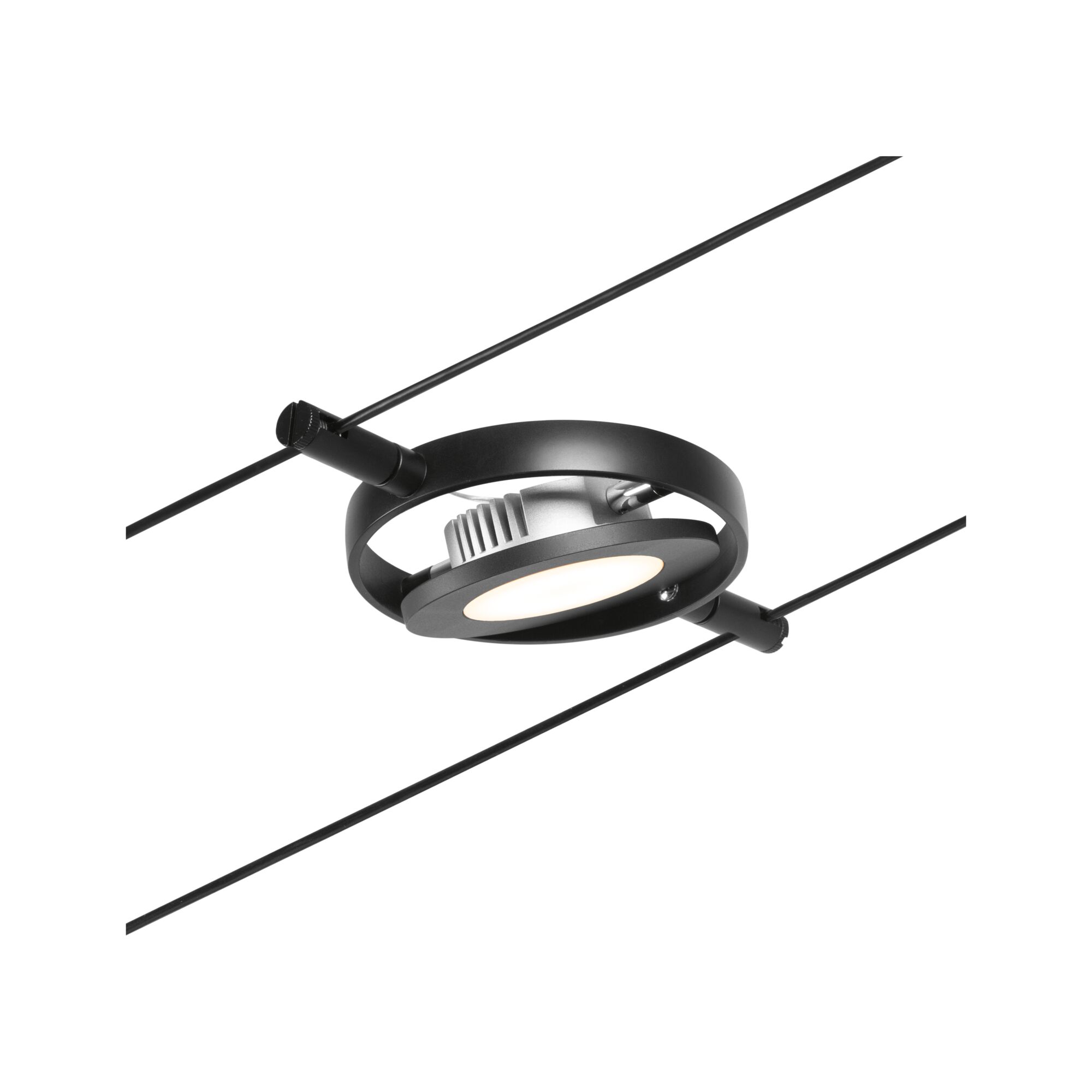 Schwarze LED-Seilstrahlerleuchte aus Metall mit rundem Design für moderne Innenbeleuchtung