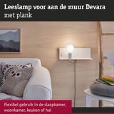 Witte Devara wandlamp met metalen plank, flexibele leeslamp voor woonkamer of slaapkamer