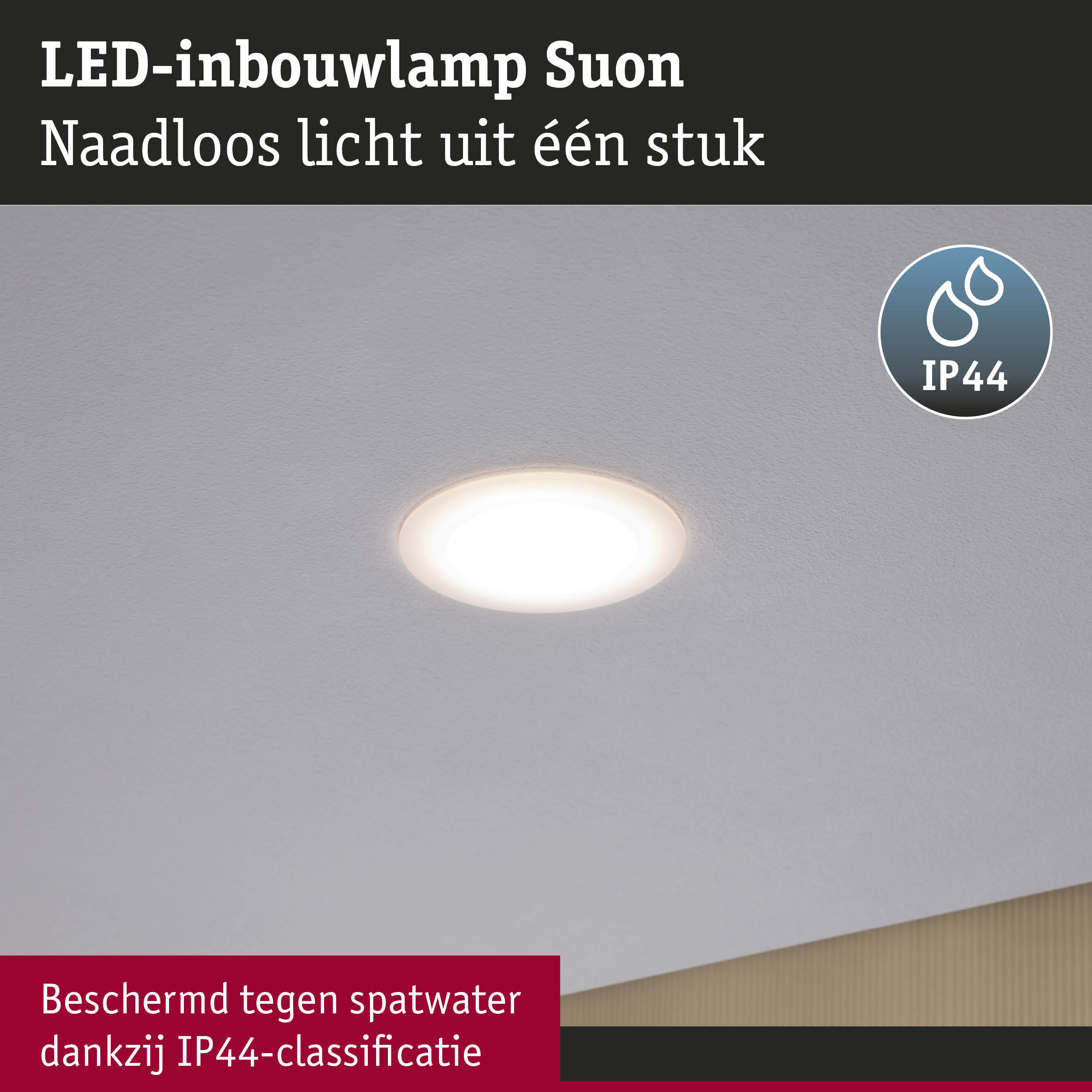 LED-inbouwlamp Suon met naadloos licht en IP44 bescherming tegen spatwater in wit