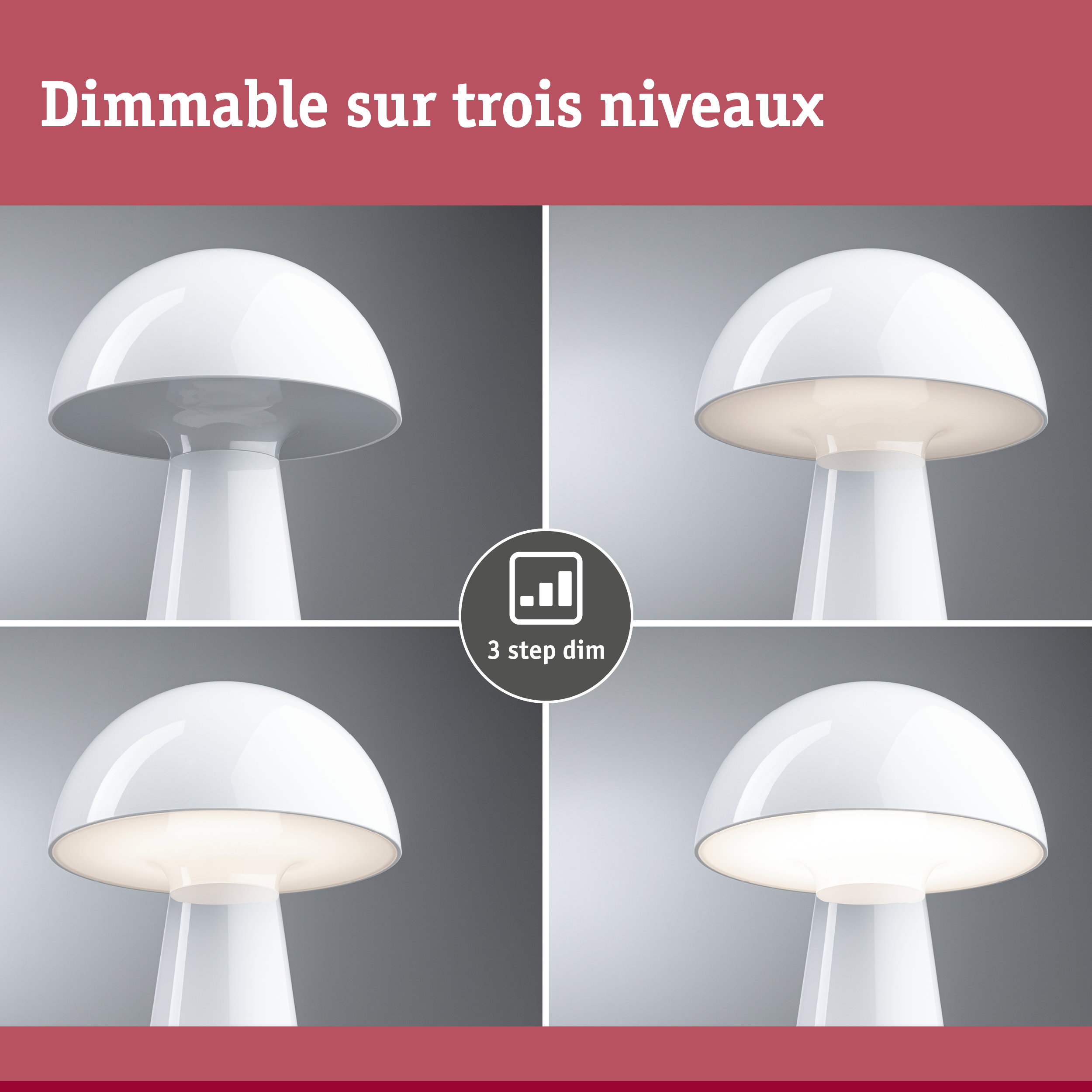 Lampe de table blanche en plastique avec intensité réglable sur trois niveaux pour intérieur