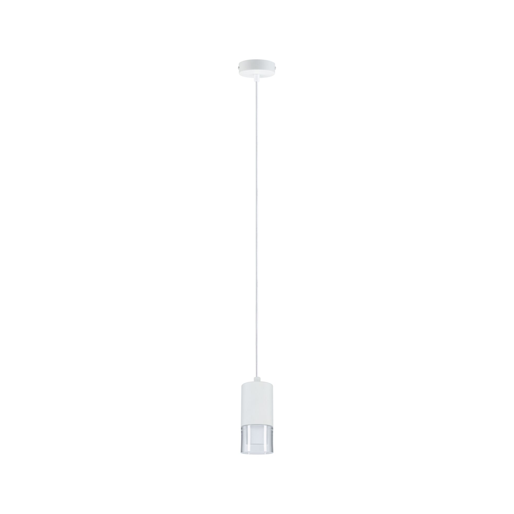 Modern white metal pendant light with clear glass for stylish room illumination