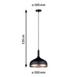 Zwarte metalen hanglamp met koperen rand, 110 cm lang, 30 cm diameter, moderne LED verlichting