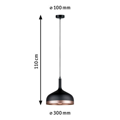 Suspension noire en métal avec bord cuivré, 110 cm de long, 30 cm de diamètre, lampe LED moderne