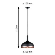 Black metal pendant lamp with copper edge, 110 cm length, 30 cm diameter lighting fixture