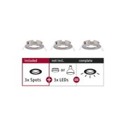 Three round silver metal recessed spotlights with spring clips for LED lighting