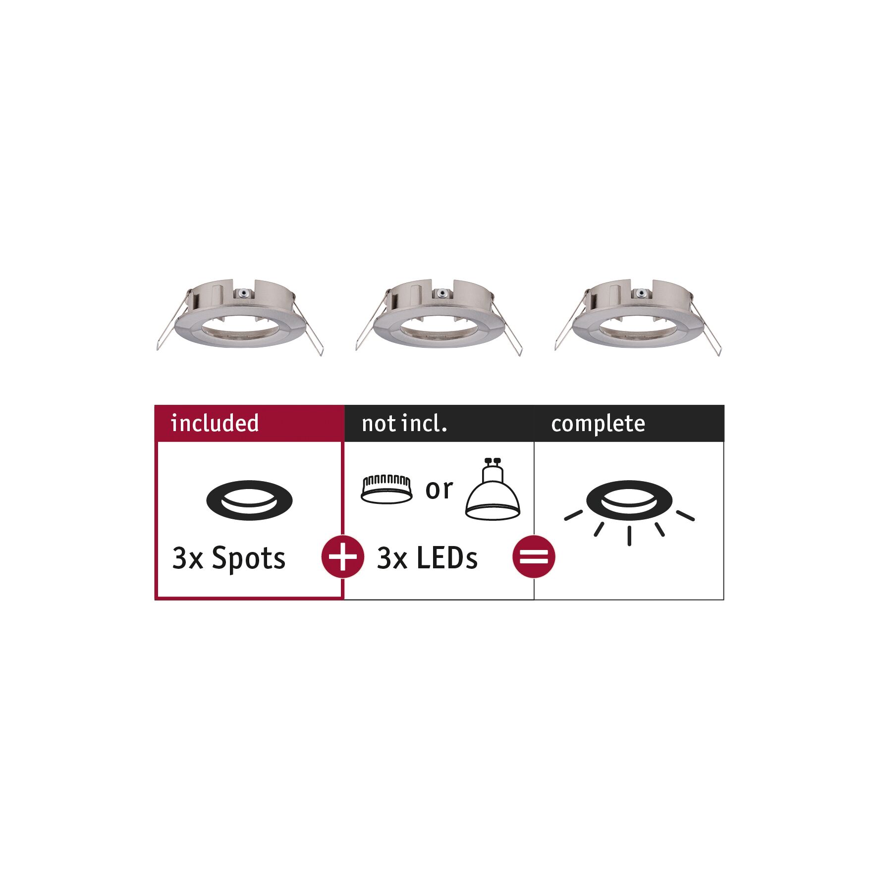 Inbouwlamp Choose Basisset star IP44 rond 78mm max. 3x10W 230V dimbaar Staal geborsteld Drie ronde zilverkleurige metalen inbouwspots met veerclips voor LED-verlichting