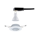 White recessed spotlight with GU10 socket and black connector cable for LED lighting