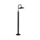 Lampadaire extérieur noir en métal avec abat-jour rond et lumière LED blanc chaud pour allées de jardin