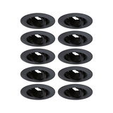 Set of ten black metal recessed spotlights with adjustable inserts for flexible LED lighting