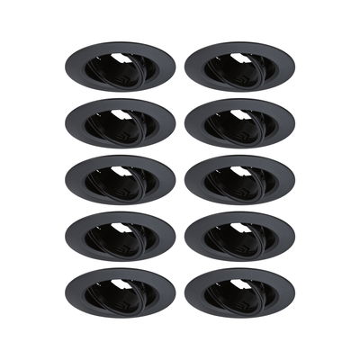Lot de dix spots encastrés noirs en métal avec inserts orientables pour éclairage LED flexible