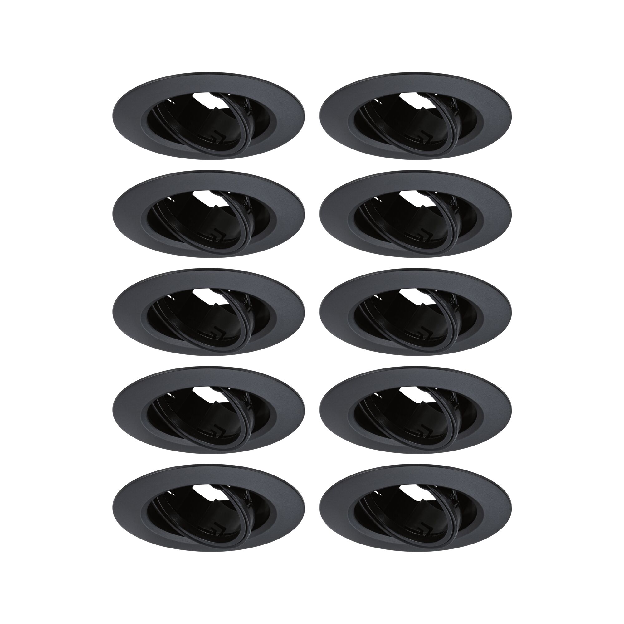 Recessed Luminaire 10-piece set Swivelling round 90mm 30° GU10 max. 10x10W 230V dimmable Black Set of ten black metal recessed spotlights with adjustable inserts for flexible LED lighting