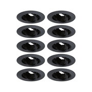 Set of ten black metal recessed spotlights with adjustable inserts for flexible LED lighting