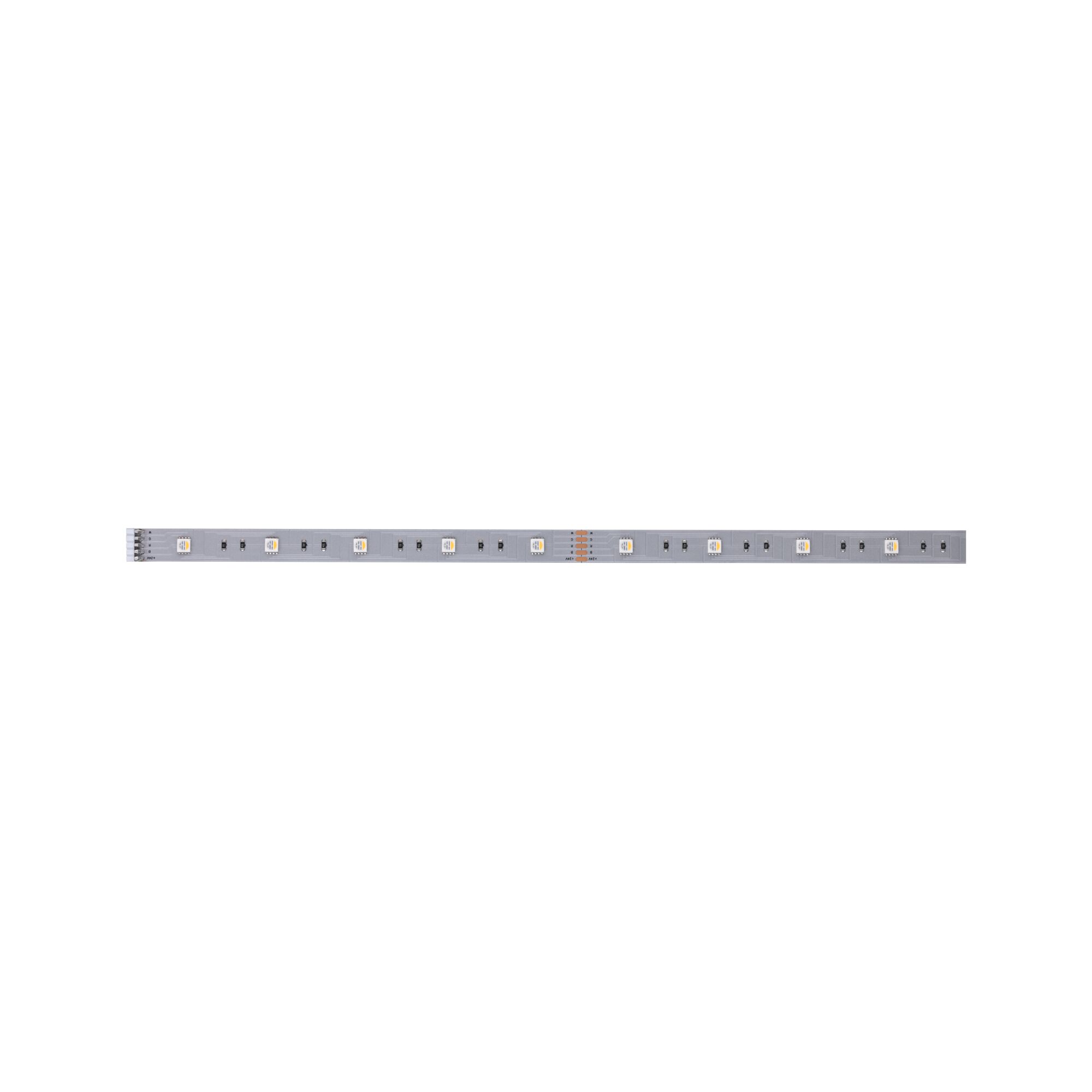 Long LED light strip with white LEDs on grey base for versatile lighting applications