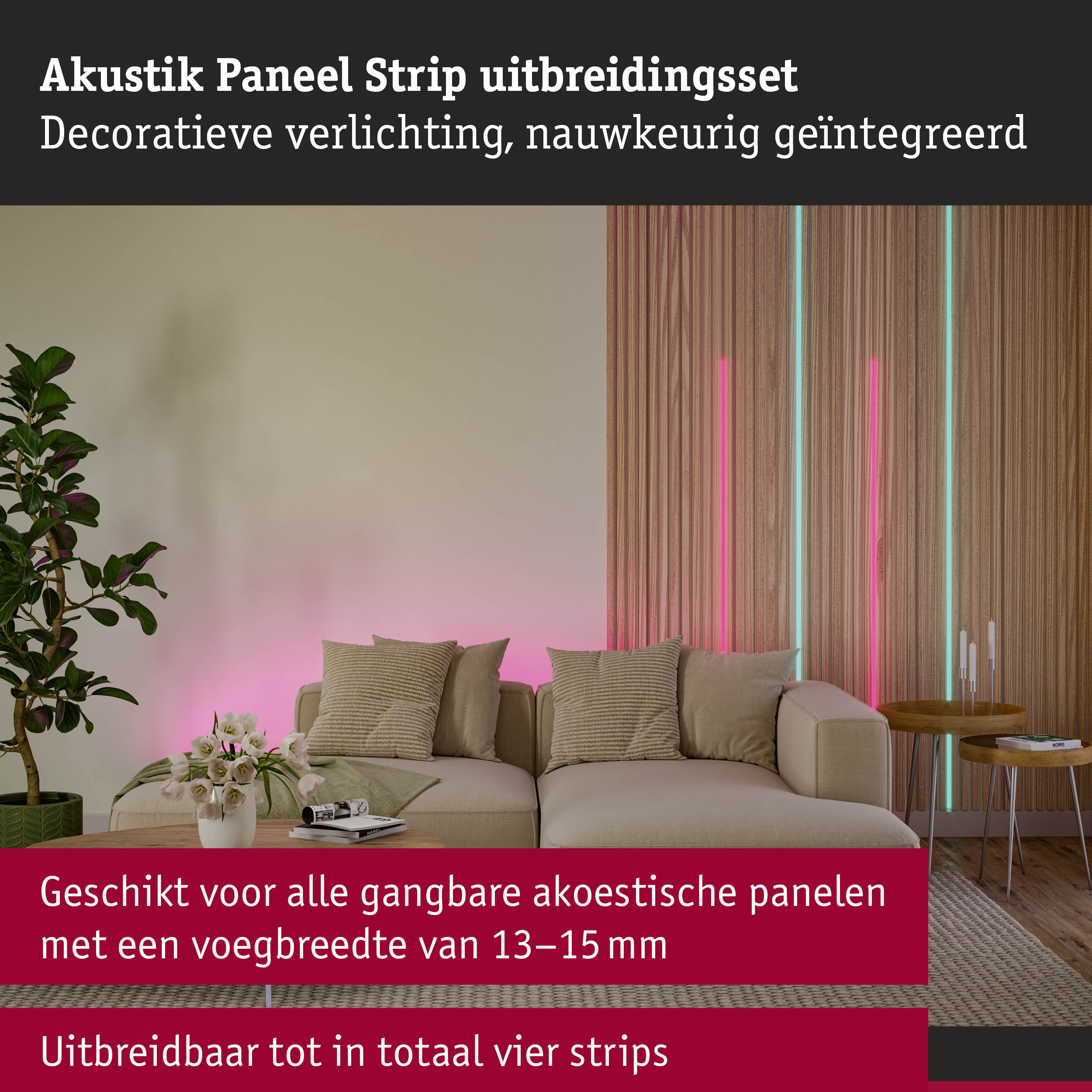 LED Strip Akoestisch paneel Uitbreiding 2,4m RGB Zwart