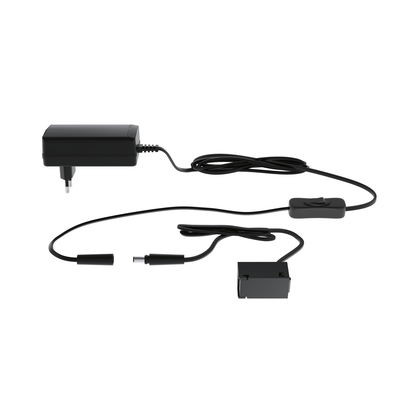 Black plastic power adapter with cable and switch for LED lighting systems