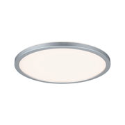 Plafonnier LED rond avec cadre en aluminium argenté et lumière blanc chaud pour pièces à vivre