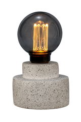 Modern table lamp with grey stone base and round smoked glass bulb for ambient lighting in living spaces