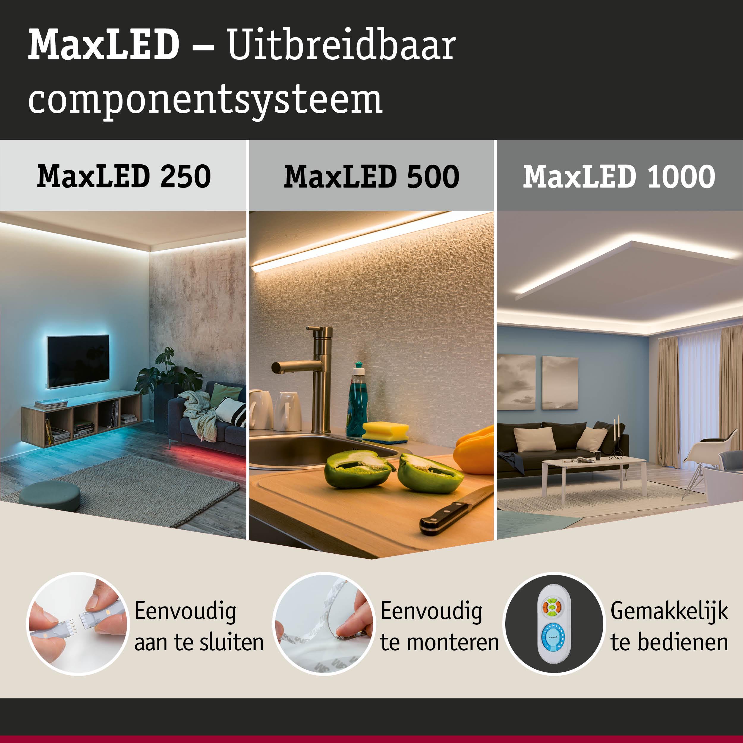 MaxLED uitbreidbaar LED-componentensysteem met drie lichtsterktes voor woonverlichting en eenvoudige bediening