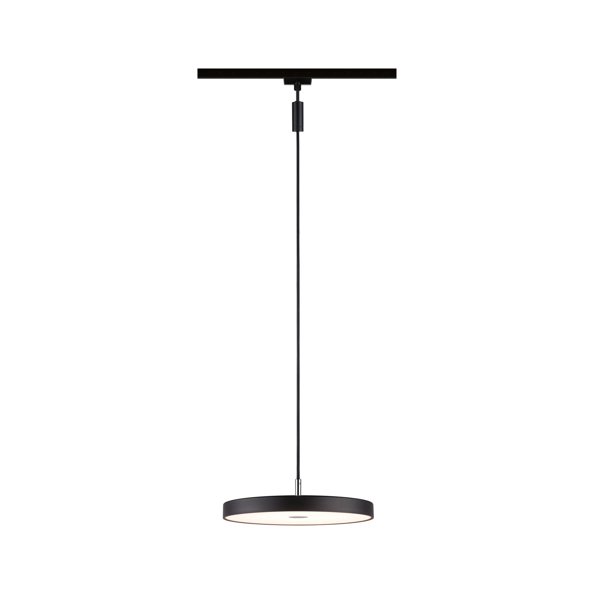 Black LED pendant light with round plastic diffuser for modern indoor lighting solutions
