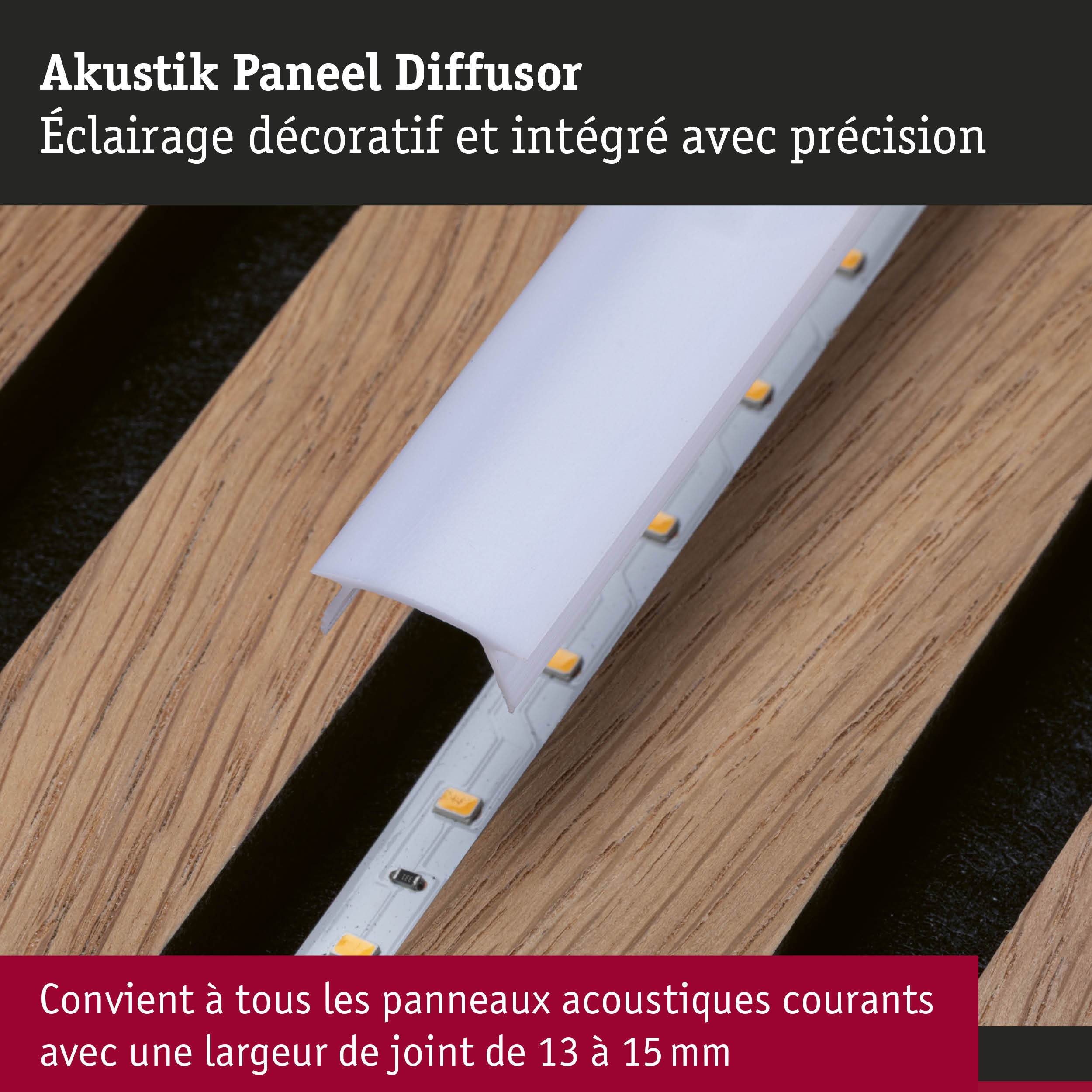 Diffuseur panneau acoustique avec éclairage LED intégré pour une lumière décorative précise sur bois