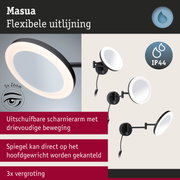 Zwarte Masua LED-spiegellamp met flexibele arm en IP44 bescherming voor badkamerverlichting