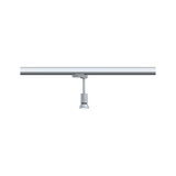 Moderner silberner LED-Strahler aus Metall an Schienensystem für flexible Beleuchtung