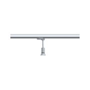Modern silver LED spotlight on metal track system for flexible lighting solutions