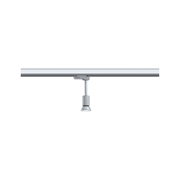 Moderner silberner LED-Strahler an Schienensystem aus Metall für flexible Beleuchtung