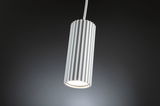 Modern white aluminium pendant light with ribbed design and warm white light for living spaces