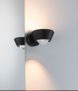Applique murale noire en aluminium avec lentille en verre, éclairage LED blanc chaud pour intérieurs modernes