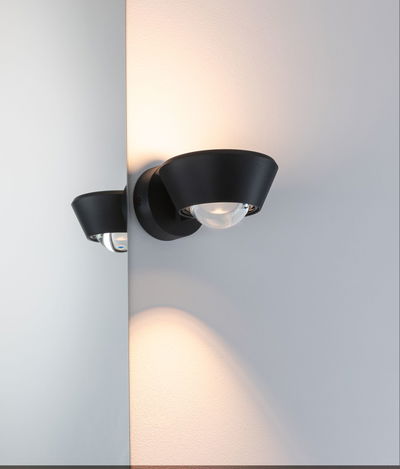 Applique murale noire en aluminium avec lentille en verre, éclairage LED blanc chaud pour intérieurs modernes