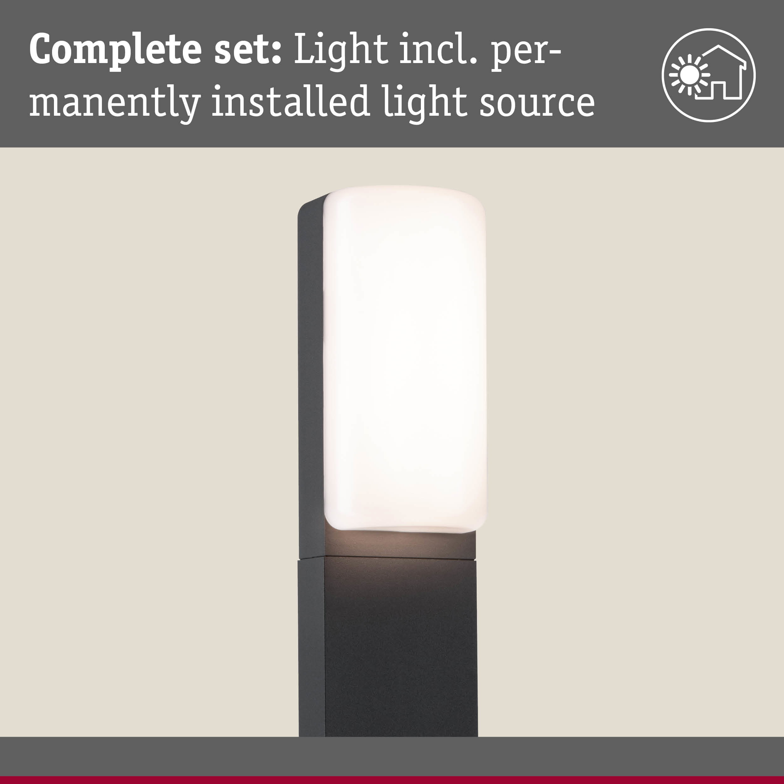 Modern black outdoor wall light with white diffuser, including permanently installed light source
