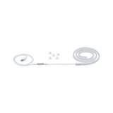 Bande lumineuse LED blanche avec connecteur USB et cinq clips transparents pour éclairage polyvalent.