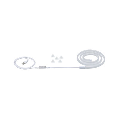 White LED Neon Flex light strip with USB connector and plastic mounting clips