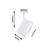 Weißer LED-Spot aus Kunststoff mit 190 mm Höhe und 123 mm Durchmesser für Schienensysteme