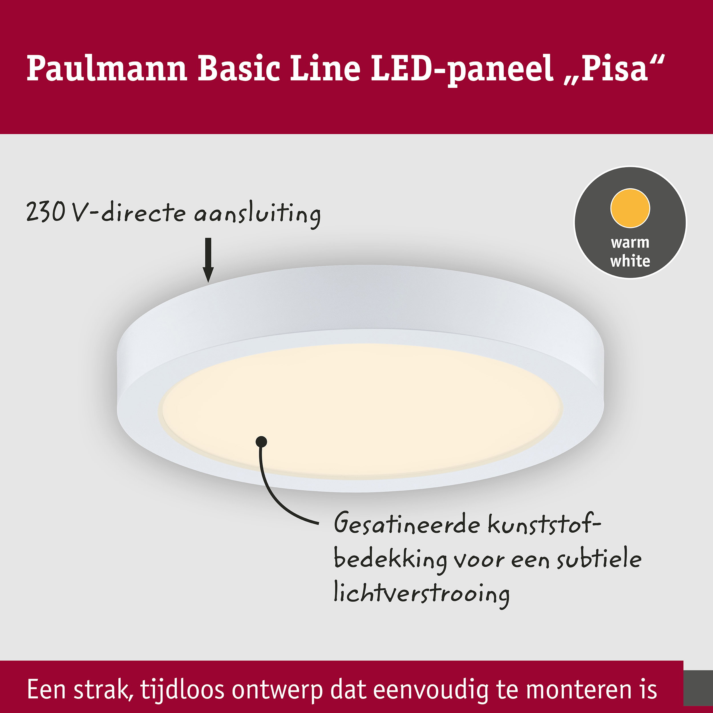 LED-paneel Pisa 3000K 290mm 1800lm 17,6W Wit mat