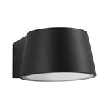 Schwarze Wandlampe aus Metall mit rundem, weißem Diffusor für moderne Innenbeleuchtung