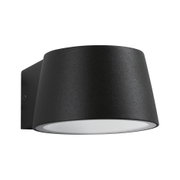 Schwarze Wandlampe aus Metall mit rundem Design und weißem Diffusor für moderne Außenbeleuchtung