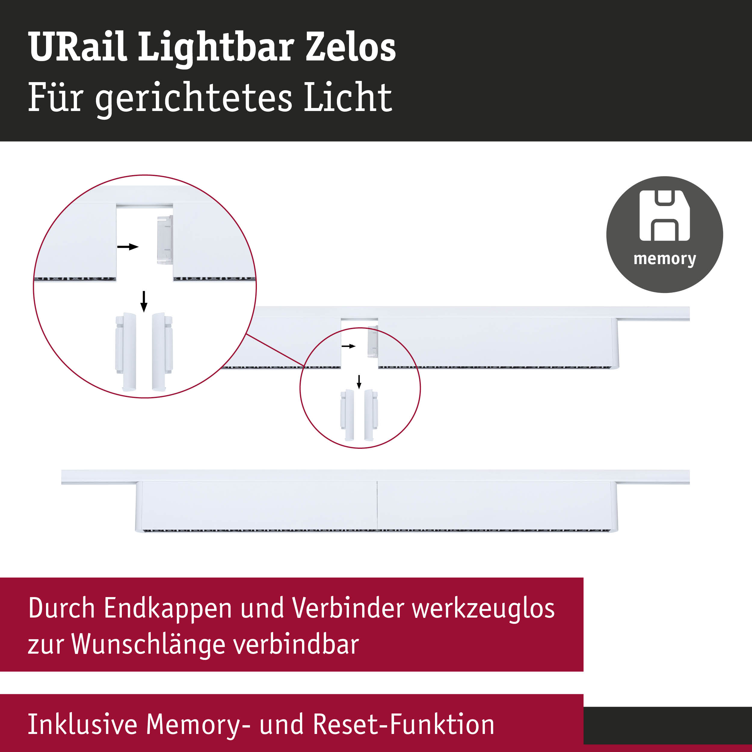 URail Lightbar Zelos weiße Schiene für gerichtetes Licht mit Memory- und Reset-Funktion