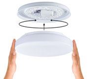 White round LED ceiling light in plastic with removable diffuser and visible LEDs