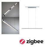 Modern silver aluminum LED pendant light with warm white light and Zigbee smart control compatibility