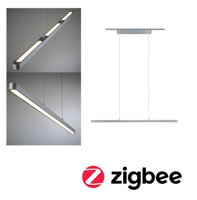 Modern silver aluminum LED pendant light with warm white light and Zigbee smart control compatibility