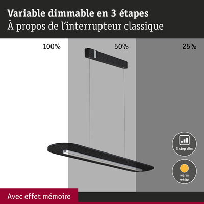 Suspension LED noire avec variation en 3 étapes et lumière blanc chaud pour intérieur moderne