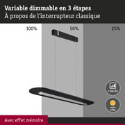 Suspension LED noire avec gradation en 3 étapes et lumière blanc chaud pour intérieur