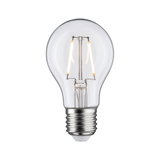 Klassische LED-Glühbirne mit transparentem Glas und silbernem Sockel für energiesparende Beleuchtung