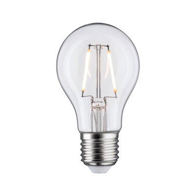 Klassische LED-Glühbirne mit transparentem Glas und silbernem Sockel für energiesparende Beleuchtung