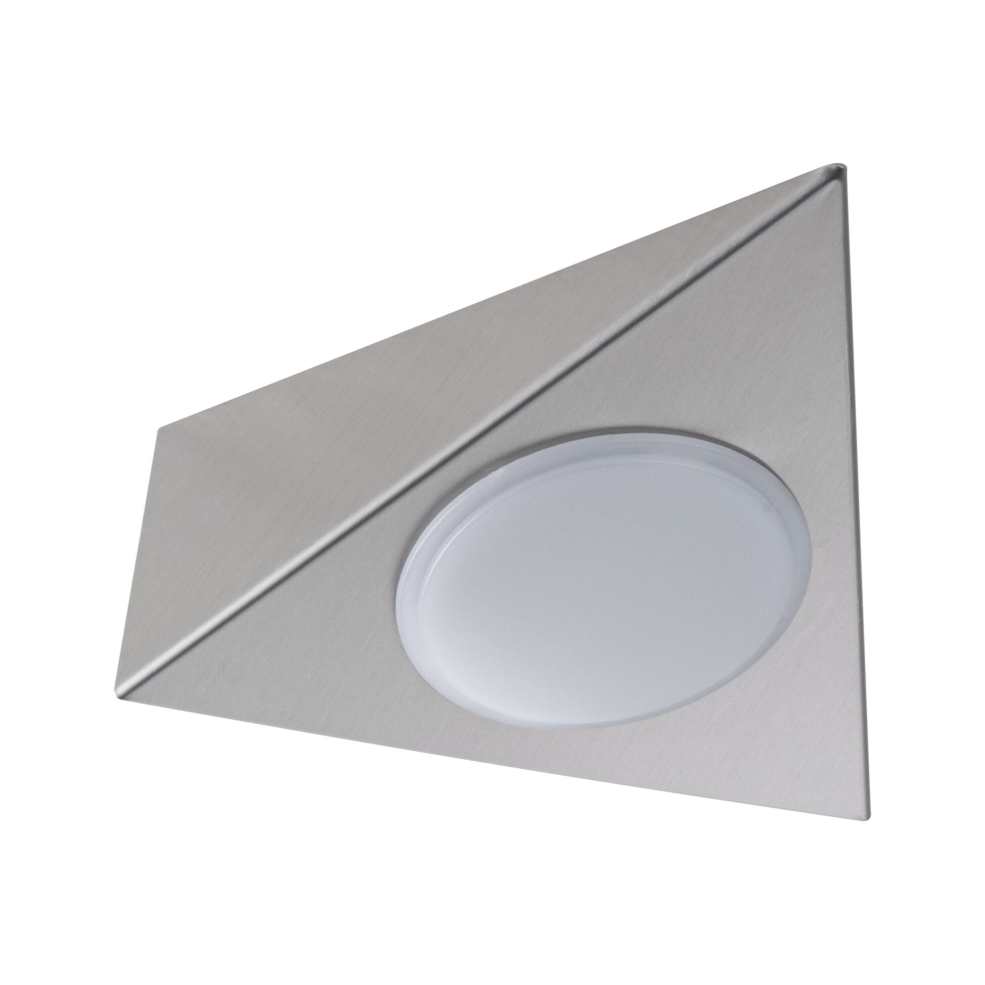 Triangular LED recessed light in brushed stainless steel with white diffuser for modern lighting