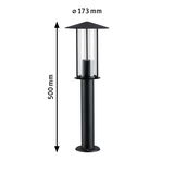 Lampadaire extérieur noir en métal avec cylindre en verre, hauteur 500 mm, lampe de jardin moderne avec toit protecteur.