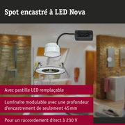 Spot encastré LED Nova blanc avec pastille LED remplaçable et profondeur d’encastrement de 45 mm pour raccordement 230 V