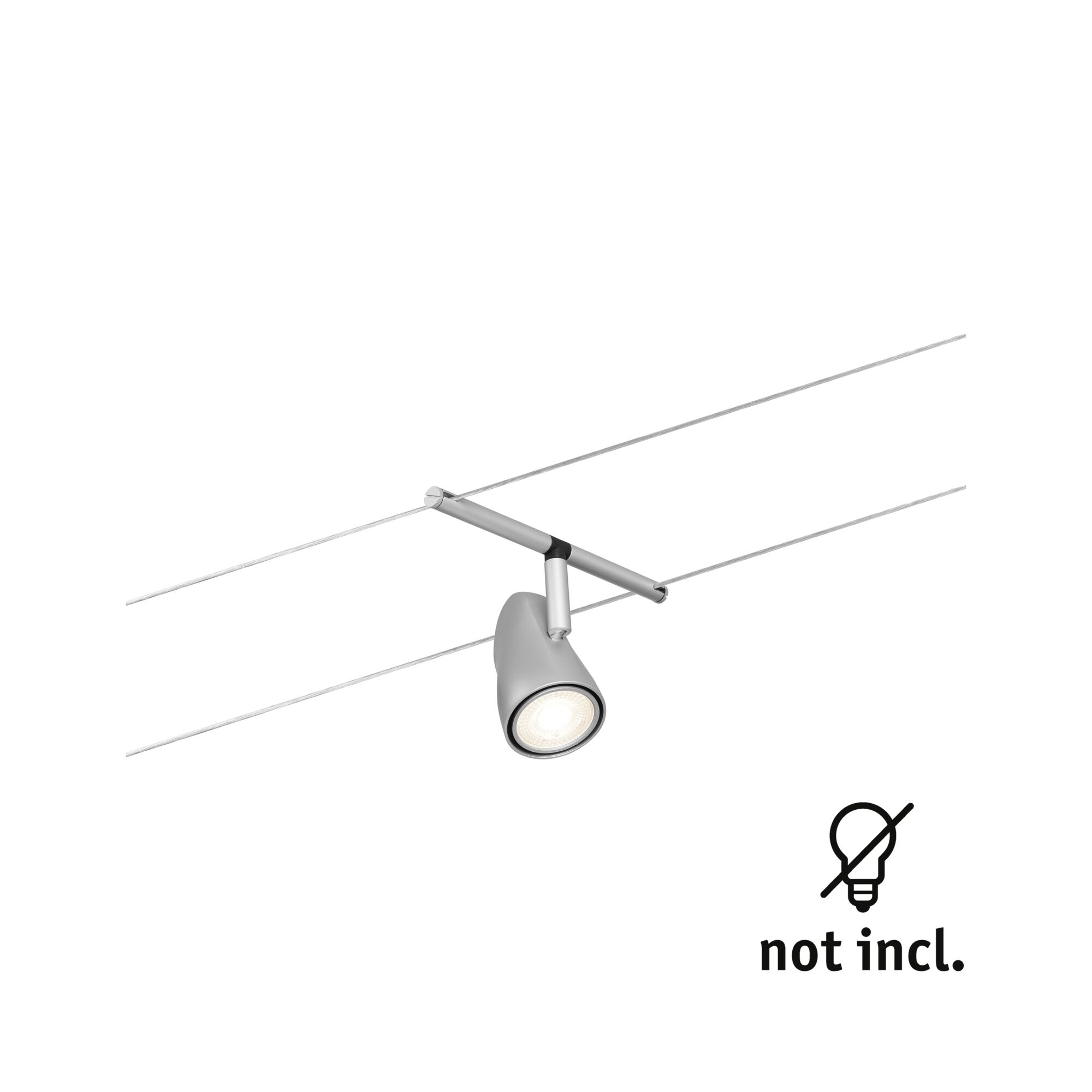 Moderner silberner LED-Seilstrahler aus Metall mit verstellbarem Spot für flexible Beleuchtung